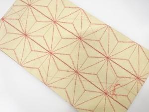 未使用品　手織り紬　麻の葉模様織り出し　袋帯